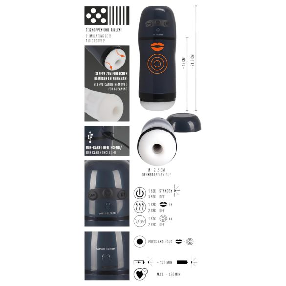 Rebel - masturbator met zuig- en trilfunctie - zwart