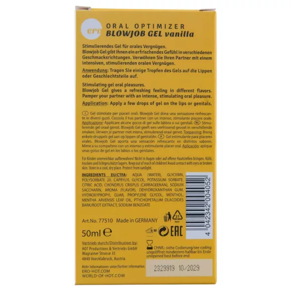 HOT - Blowjob Gel - orale glijgel - vanille (50 ml)