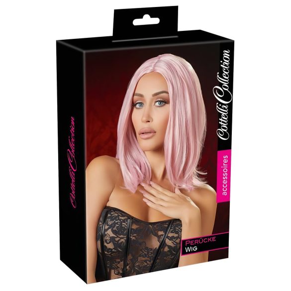 Halflange roze bobpruik