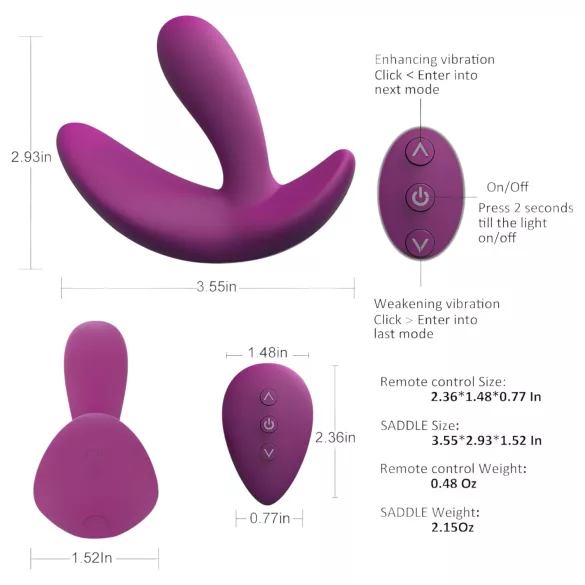 Cotoxo Saddle - prostaat vibrator met afstandsbediening - paars