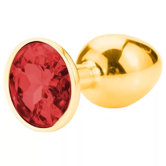 Sunfo - metalen buttplug met rode steen - goudkleurig