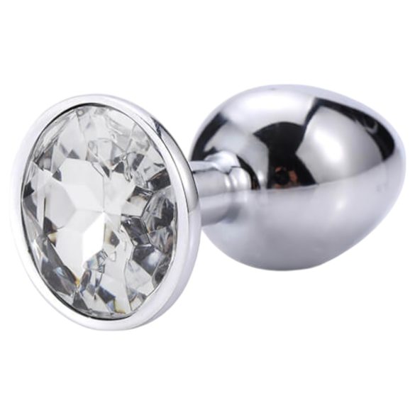 Sunfo - metalen anaalplug met witte steen (zilver)