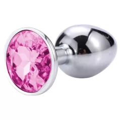 Sunfo - metalen buttplug met roze steen - zilver