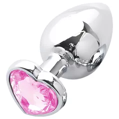Sunfo - metalen buttplug met hartvormige steen - zilver roze