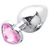 Sunfo - metalen anale plug met hartvormige steen (zilver-roze)