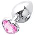 Sunfo - metalen anale plug met hartvormige steen (zilver-roze)