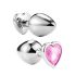 Sunfo - metalen anale plug met hartvormige steen (zilver-roze)