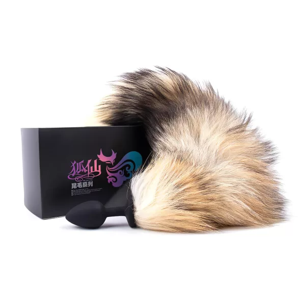 Sunfo - siliconen buttplug met vossenstaart - zwart rood