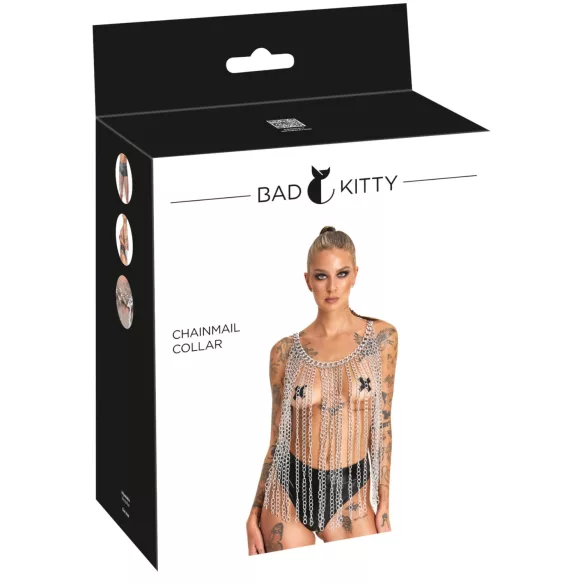 Bad Kitty - halsband en riem met schakels (zilver)