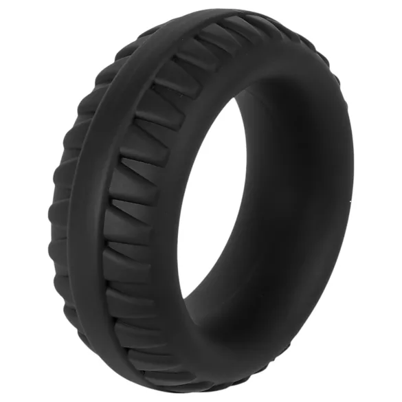 Pulselock Forge - siliconen penisring met bandpatroon (zwart) - 35 mm