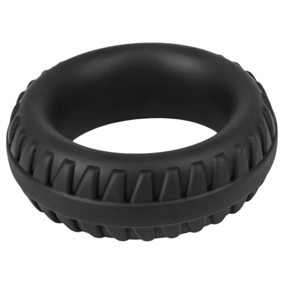 Pulselock Forge - siliconen penisring met bandpatroon (zwart) - 35 mm
