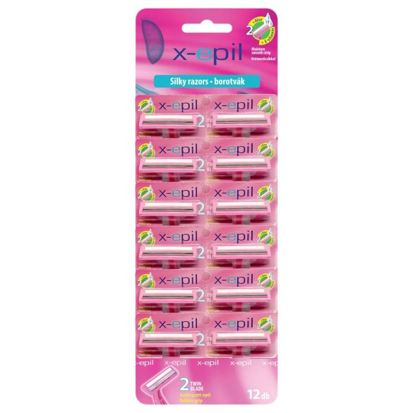 X-Epil Silky - 2-mesjes scheermes met rubberen handvat (12 stuks)
