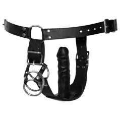 ZADO - leren string met dildo en 3 penisringen