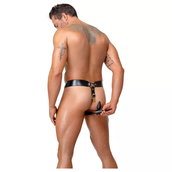 ZADO - leren kuisheidsgordel-tanga met 2 slotjes - zwart (S-2XL)
