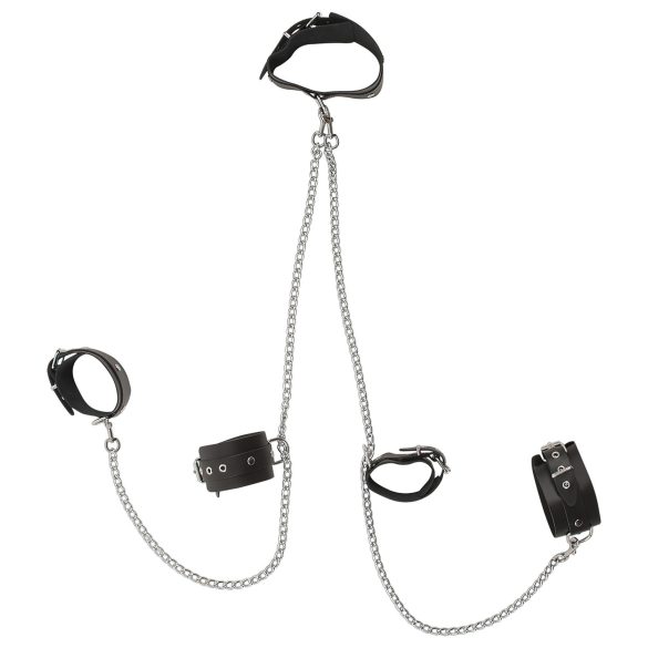ZADO - Leren Hals-Pols-Enkelboeien Set (Zwart)