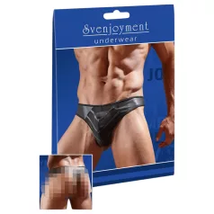   Svenjoyment - Glanzende herenstring met transparant inzetstuk (zwart)