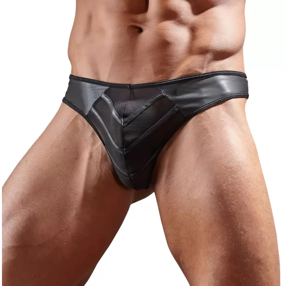Glanzende herenstring met transparant inzetstuk (zwart)
