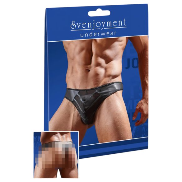 Glanzende mannenstring met transparant inzetstuk (zwart) - L