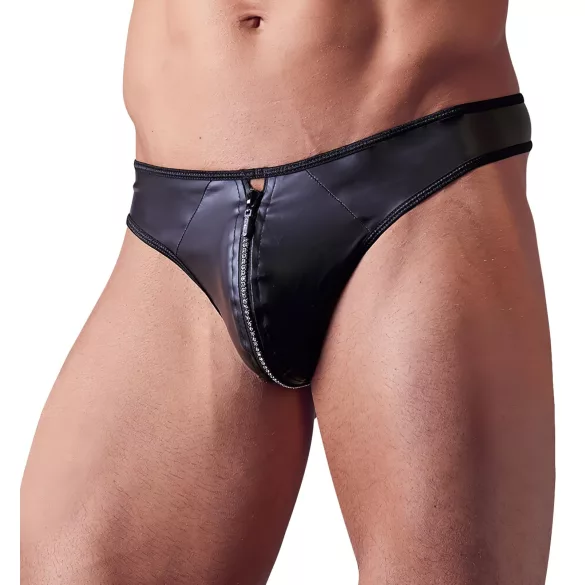 Svenjoyment - heren string - glanzend met strass en rits - zwart