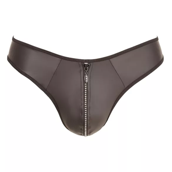 Svenjoyment - heren string - glanzend met strass en rits - zwart
