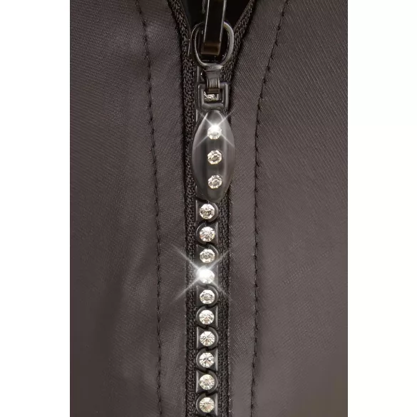 Svenjoyment - heren string - glanzend met strass en rits - zwart - XL