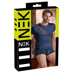   NEK - heren top - vetersluiting en netstof inzet - zwart/blauw