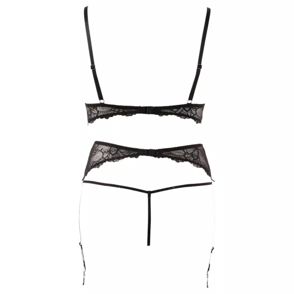 Abierta Fina - lingerie set - kant en parels - zwart - L