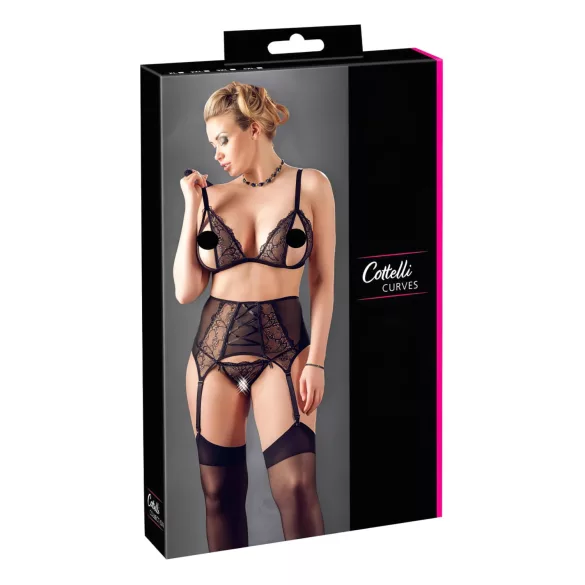 Cottelli Plus Size - Lingerieset trio - Kant - Zwart - XXXXL