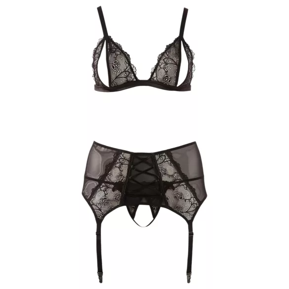 Cottelli Plus Size - Lingerieset trio - Kant - Zwart - XXXXL