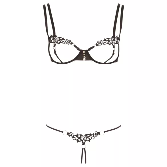 Cottelli - lingerie set - geborduurd en glanzend - zwart - L
