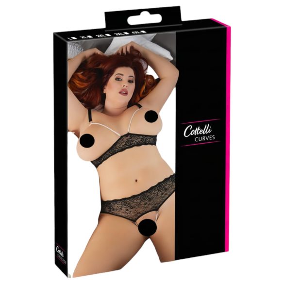 Cottelli Plus Size - bh set met parels - zwart