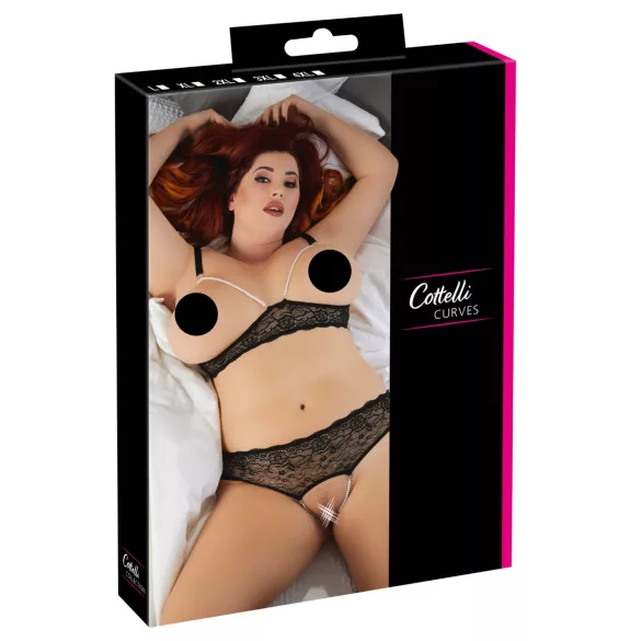 Cottelli Plus Size - bh set met parels - zwart