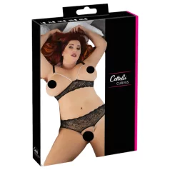 Cottelli Plus Size - bh set met parels - zwart - 3XL