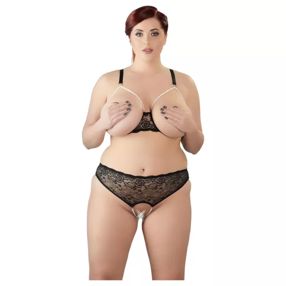 Cottelli Plus Size - bh set met parels - zwart - 3XL