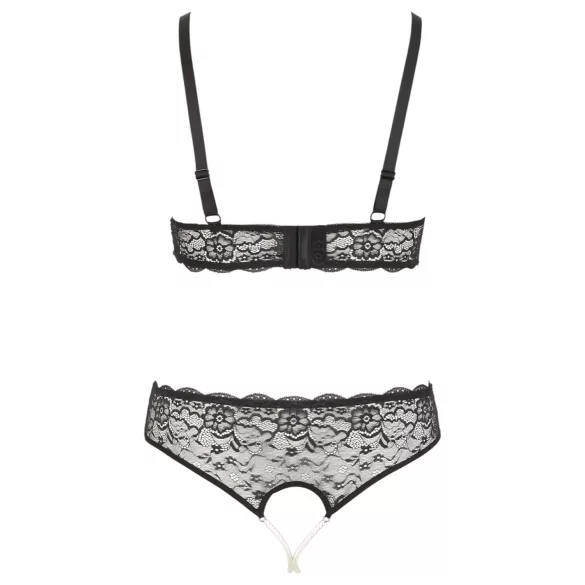 Cottelli Plus Size - bh set met parels - zwart - 3XL