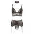 Cottelli Bondage - lingerie set - kant, glanzend, 4-delig, zwart