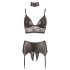 Cottelli Bondage - Glanzend kanten lingerie set (4-delig) - M