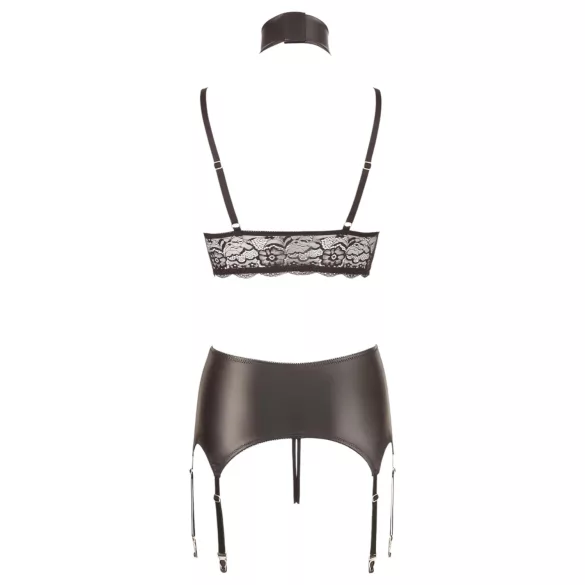 Cottelli Bondage - lingerie set - kant, glanzend, 4-delig, zwart - M
