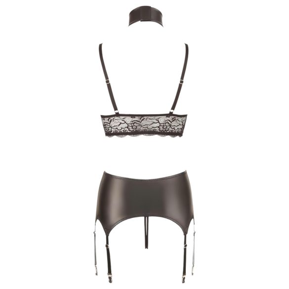 Cottelli Bondage - lingerie set - kant, glanzend, 4-delig, zwart - L