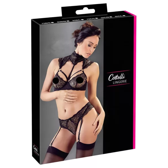 Cottelli - kanten beha-set met kraagje (zwart)