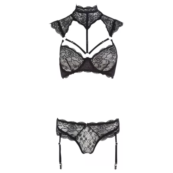 Cottelli - kanten beha-set met kraagje (zwart) - 80B/M