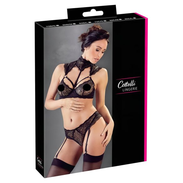 Cottelli - Kanten BH-set met kraag (zwart) - 85C/L