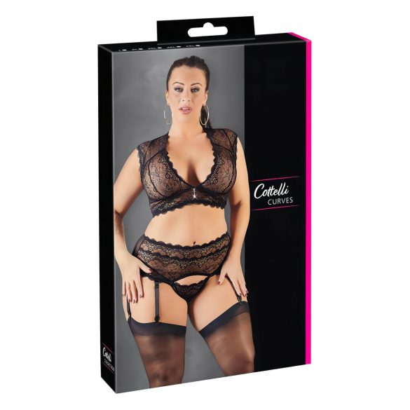 Cottelli Plus Size - strass en kanten lingerie set (zwart)