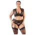 Cottelli Plus Size - lingerie-set van kant met strassteentjes (zwart)