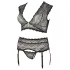 Cottelli Plus Size - lingerie-set van kant met strassteentjes (zwart)