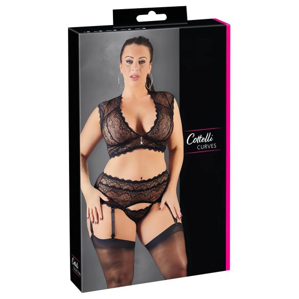 Cottelli Plus Size - strass en kanten lingerie set (zwart) - 3XL