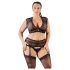 Cottelli Plus Size - lingerie set - kant - strass steentjes - zwart - 3XL
