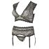 Cottelli Plus Size - lingerie set - kant - strass steentjes - zwart - 3XL