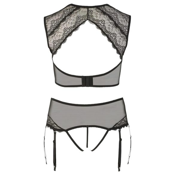 Cottelli Plus Size - lingerie set - kant - strass steentjes - zwart - 3XL