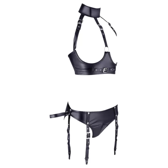 Cottelli Bondage - bh set met glanzende beugel en boeien - zwart